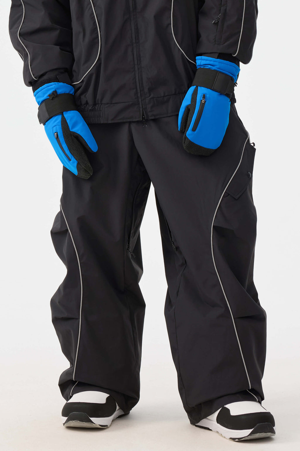 Men's Off White Retro Track Ski Pants Reflective Piping Baggy Snow Pants