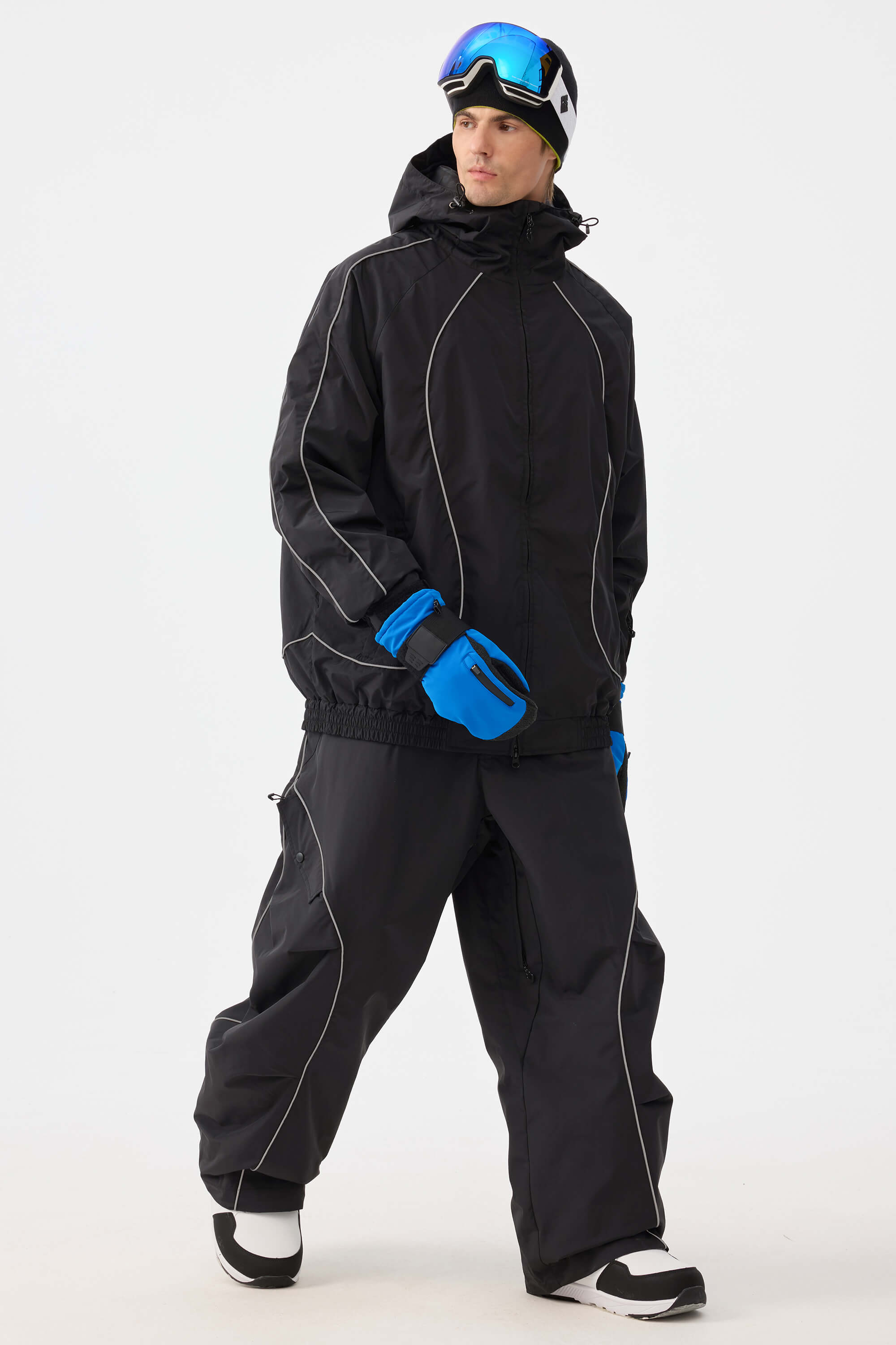 Men's Off White Retro Track Ski Pants Reflective Piping Baggy Snow Pants