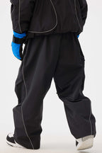 Men's Black Retro Track Ski Pants Reflective Piping Baggy Snow Pants