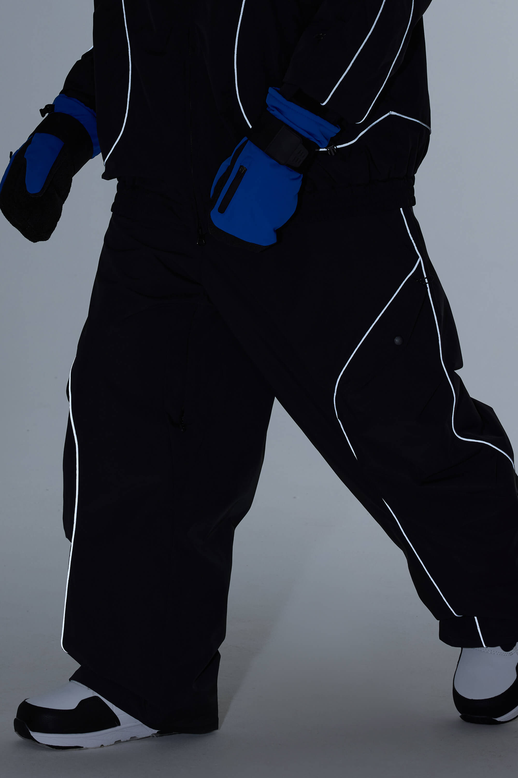 Men's Off White Retro Track Ski Pants Reflective Piping Baggy Snow Pants