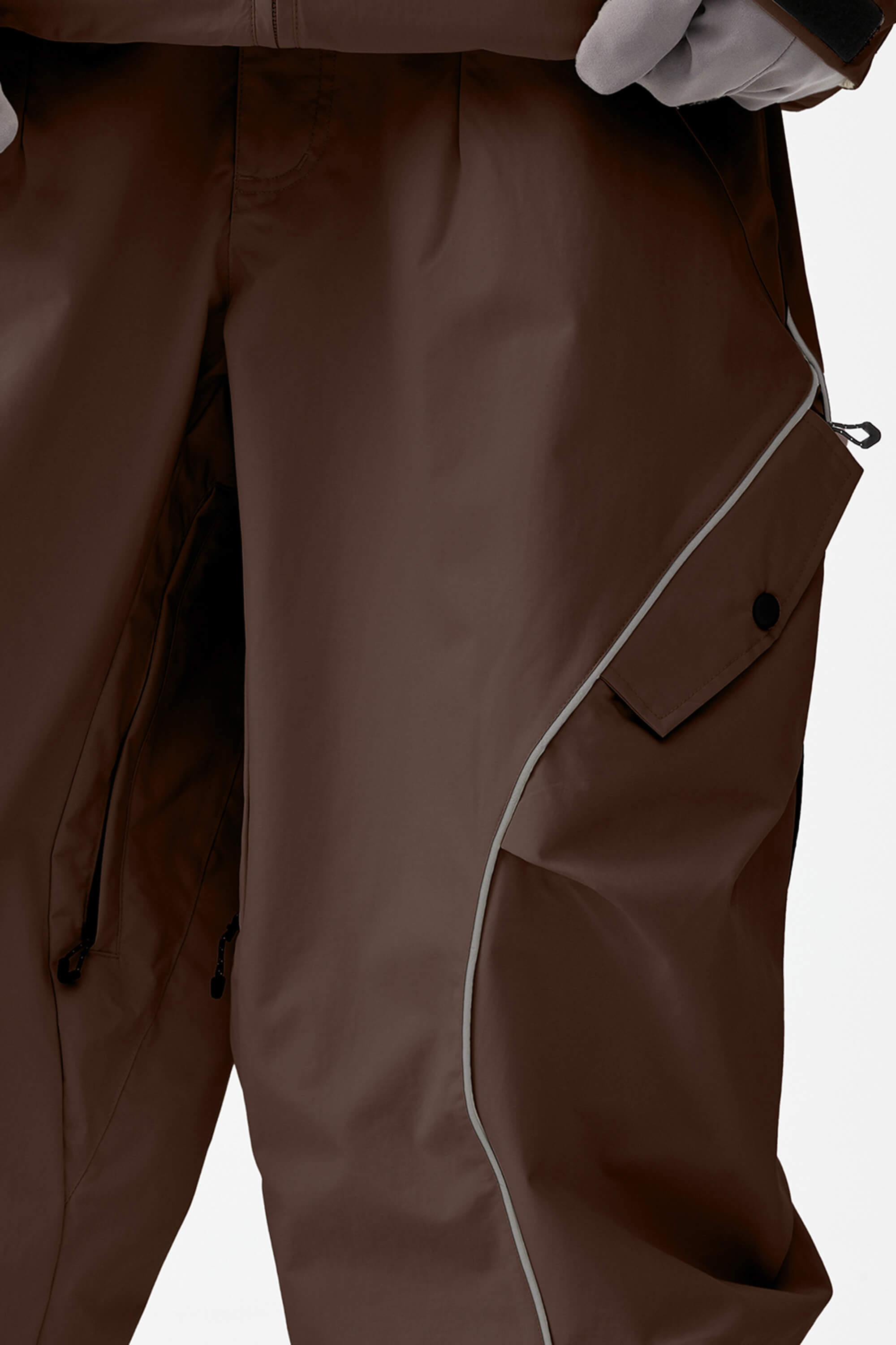 Women's Coffee Retro Track Ski Pants Reflective Piping Baggy Snow Pants Secondary image