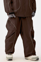 Women's Coffee Retro Track Ski Pants Reflective Piping Baggy Snow Pants