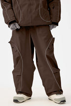 Women's Coffee Retro Track Ski Pants Reflective Piping Baggy Snow Pants