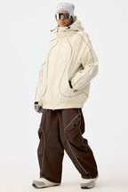 Women's Coffee Retro Track Ski Pants Reflective Piping Baggy Snow Pants
