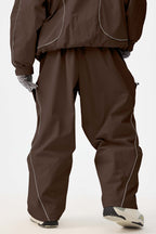 Women's Coffee Retro Track Ski Pants Reflective Piping Baggy Snow Pants