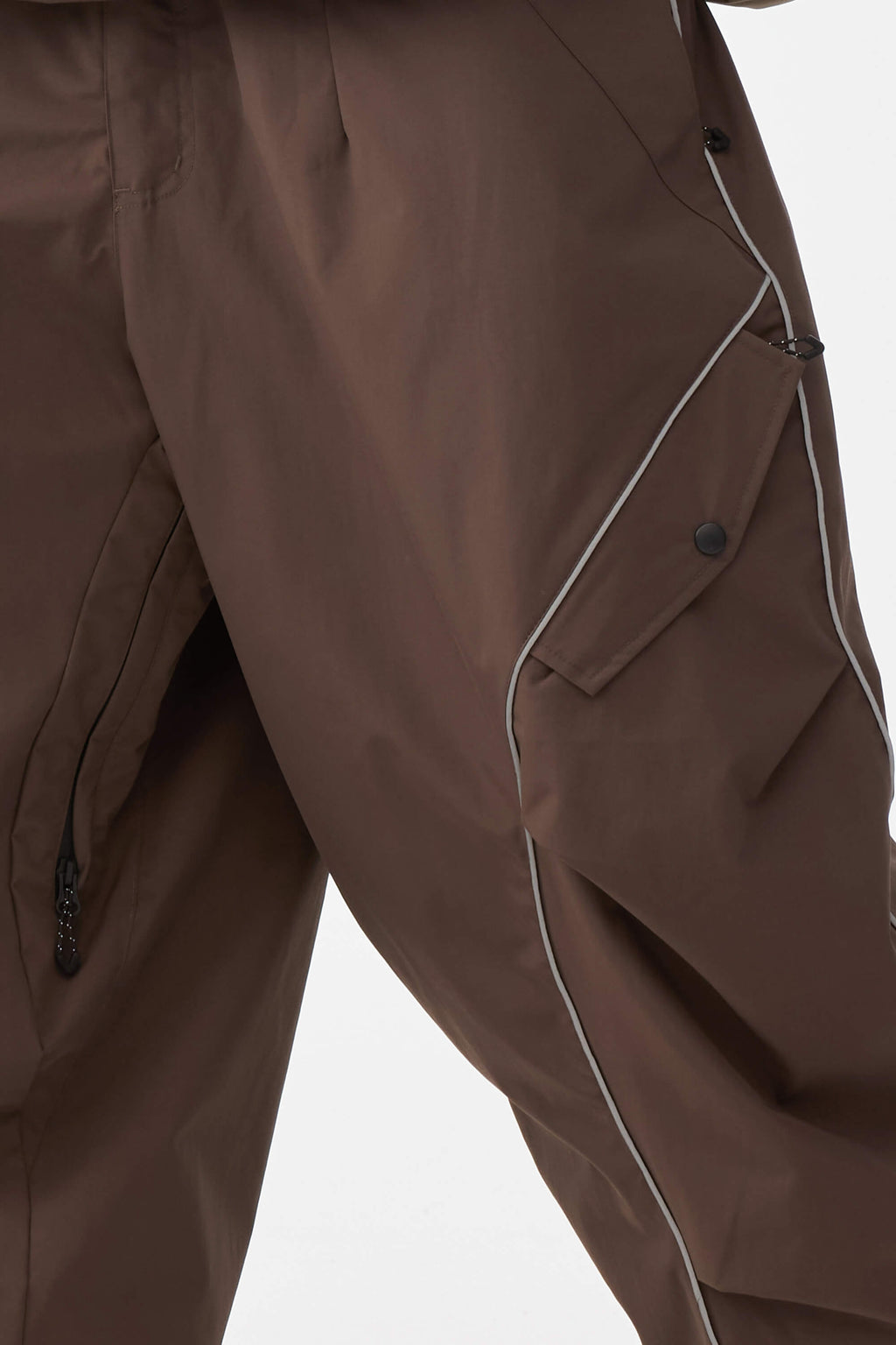 Men's Coffee Retro Track Ski Pants Reflective Piping Baggy Snow Pants