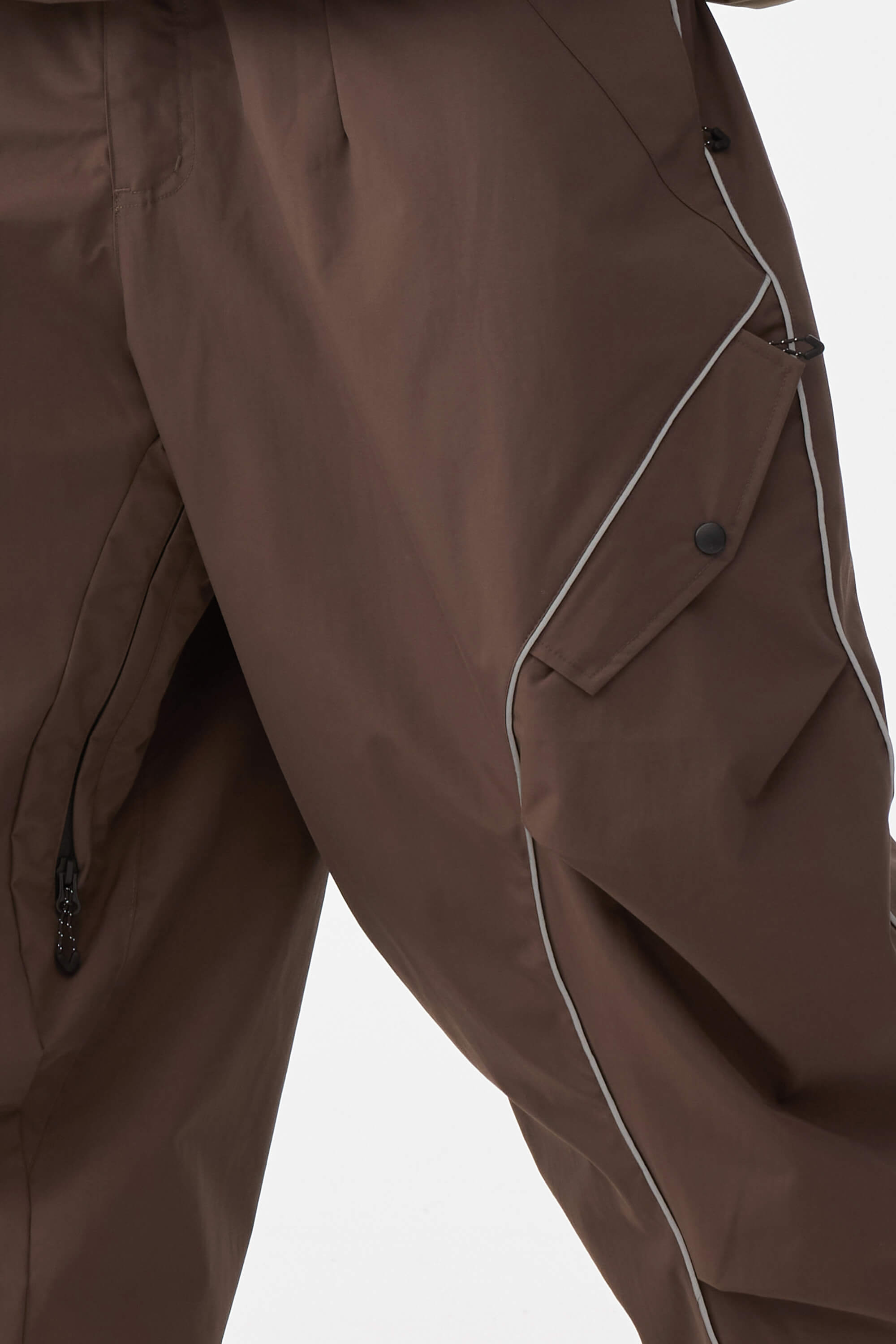 Men's Coffee Retro Track Ski Pants Reflective Piping Baggy Snow Pants