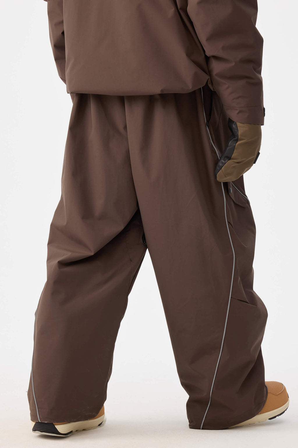 Men's Coffee Retro Track Ski Pants Reflective Piping Baggy Snow Pants