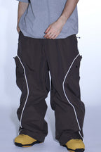Men's Off White Retro Track Ski Pants Reflective Piping Baggy Snow Pants