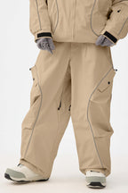 Women's Black Retro Track Ski Pants Reflective Piping Baggy Snow Pants