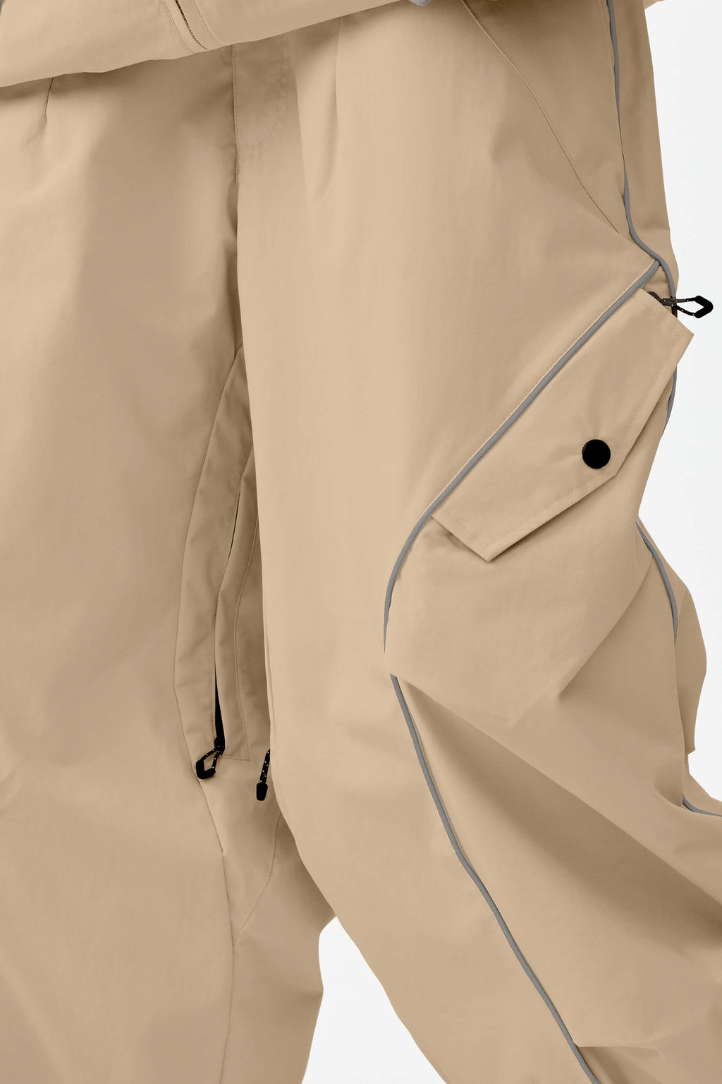 Women's Khaki Retro Track Ski Pants Reflective Piping Baggy Snow Pants