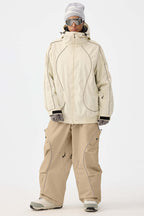 Women's Black Retro Track Ski Pants Reflective Piping Baggy Snow Pants