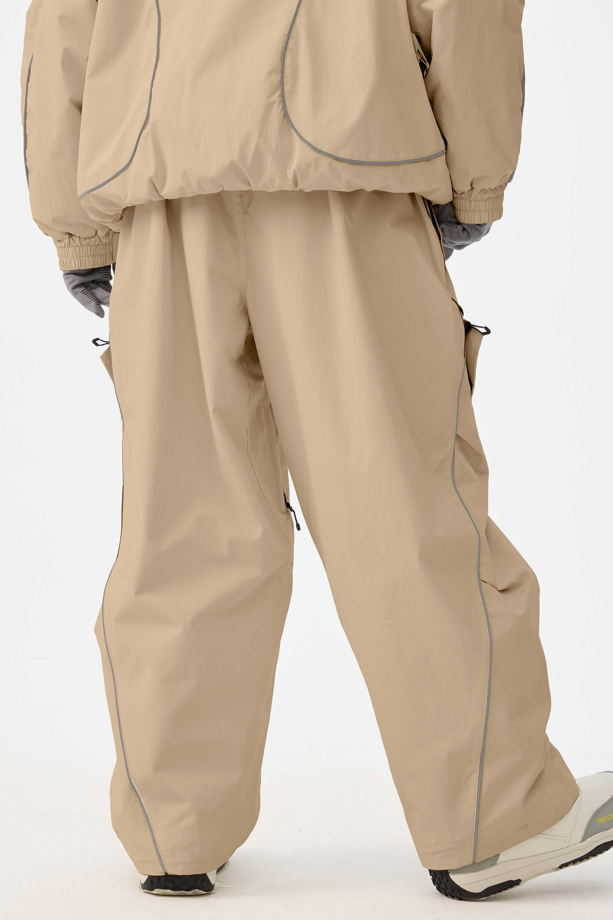 Women's Khaki Retro Track Ski Pants Reflective Piping Baggy Snow Pants