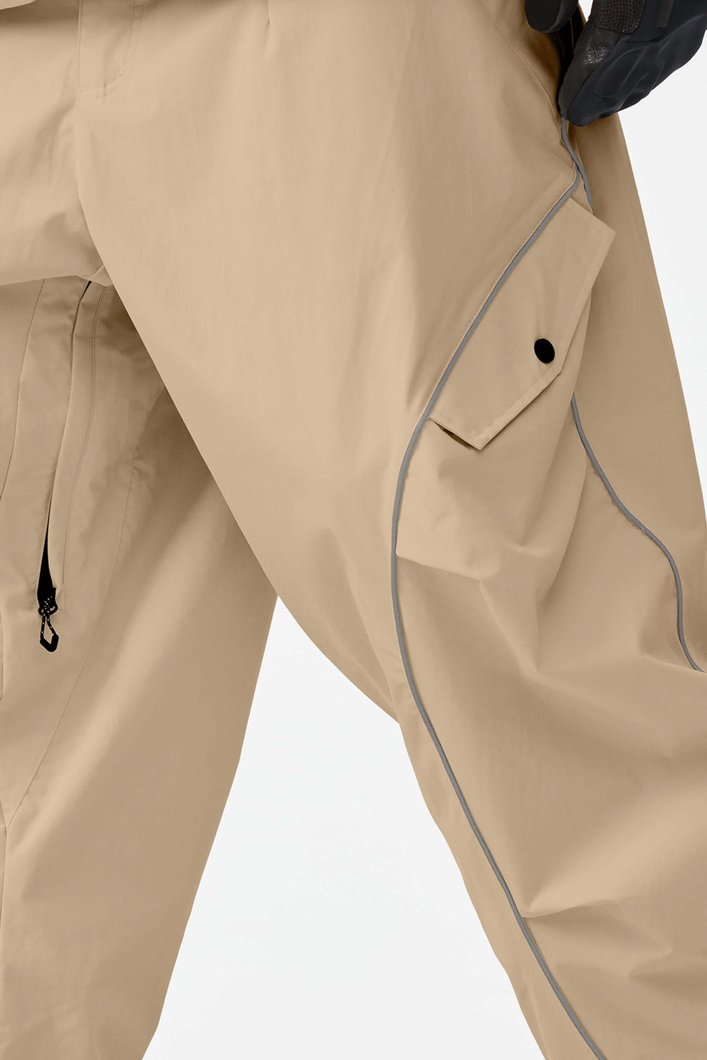Men's Khaki Retro Track Ski Pants Reflective Piping Baggy Snow Pants