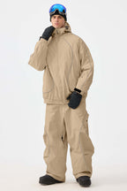 Men's Khaki Retro Track Ski Pants Reflective Piping Baggy Snow Pants