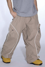 Men's Black Retro Track Ski Pants Reflective Piping Baggy Snow Pants