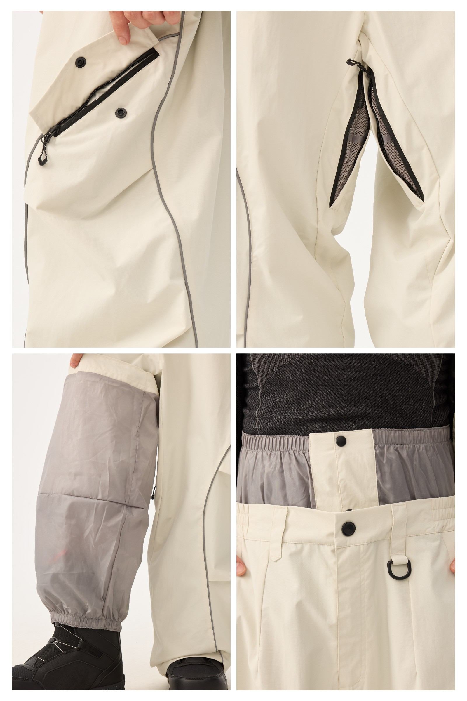Men's Coffee Retro Track Ski Pants Reflective Piping Baggy Snow Pants
