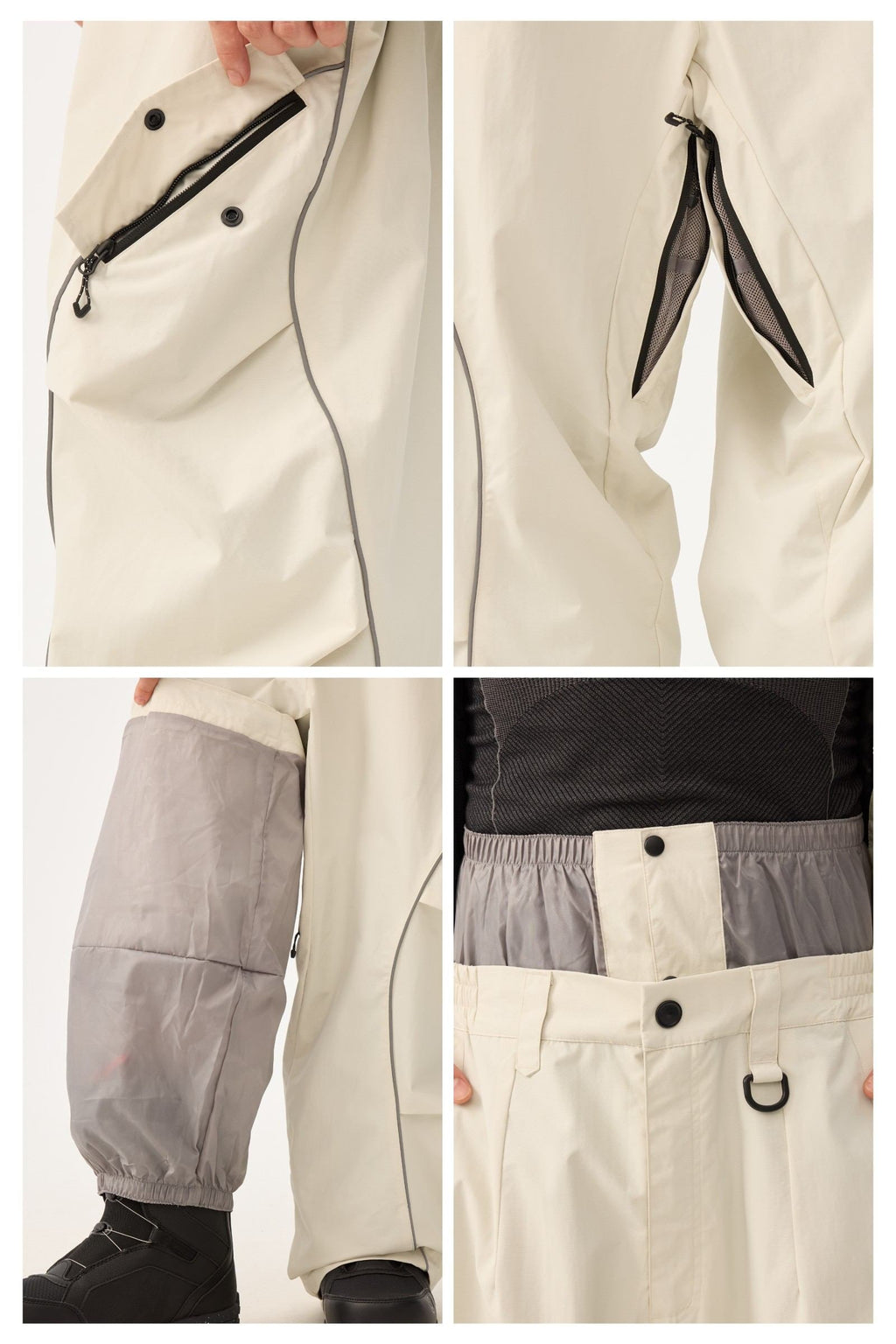 Men's Black Retro Track Ski Pants Reflective Piping Baggy Snow Pants