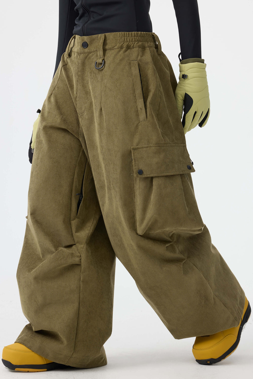 Women's Olive Green Baggy Structured Ski Pants Corduroy Snow Pants