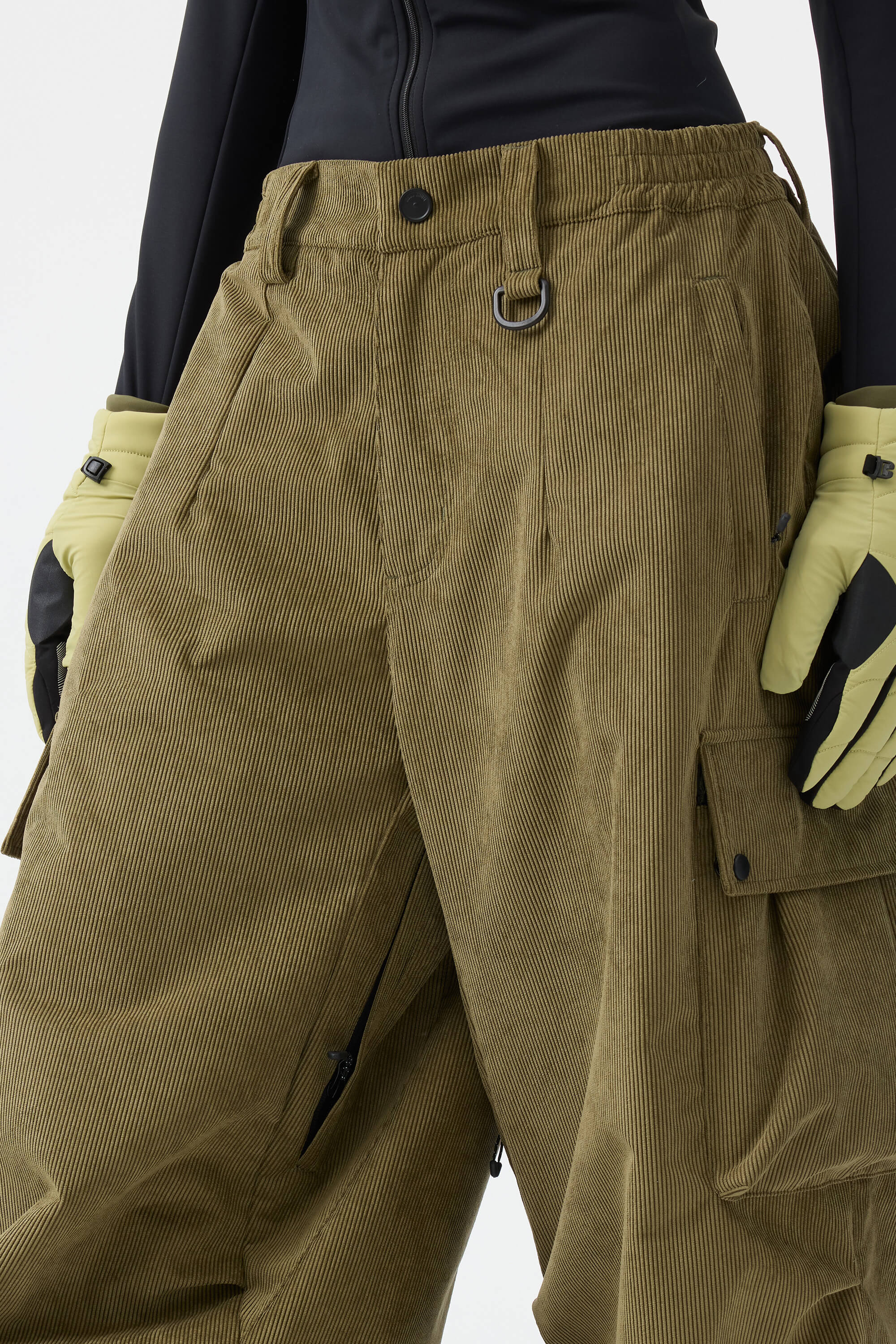 Women's Olive Green Baggy Structured Ski Pants Corduroy Snow Pants Secondary image