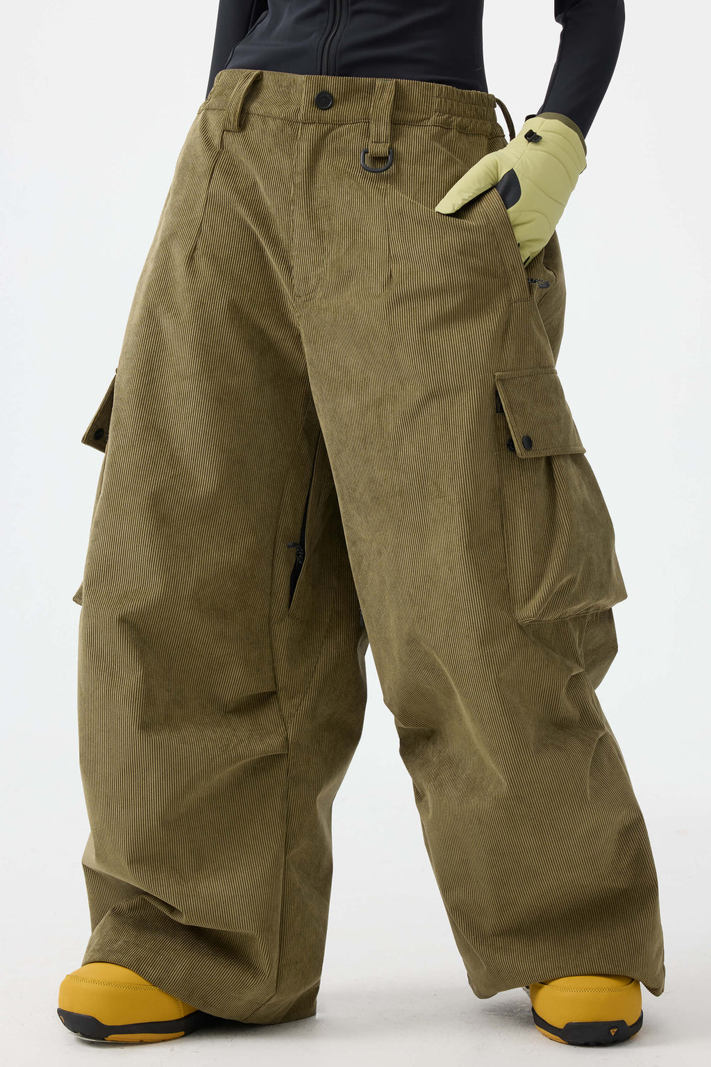 Women's Olive Green Baggy Structured Ski Pants Corduroy Snow Pants