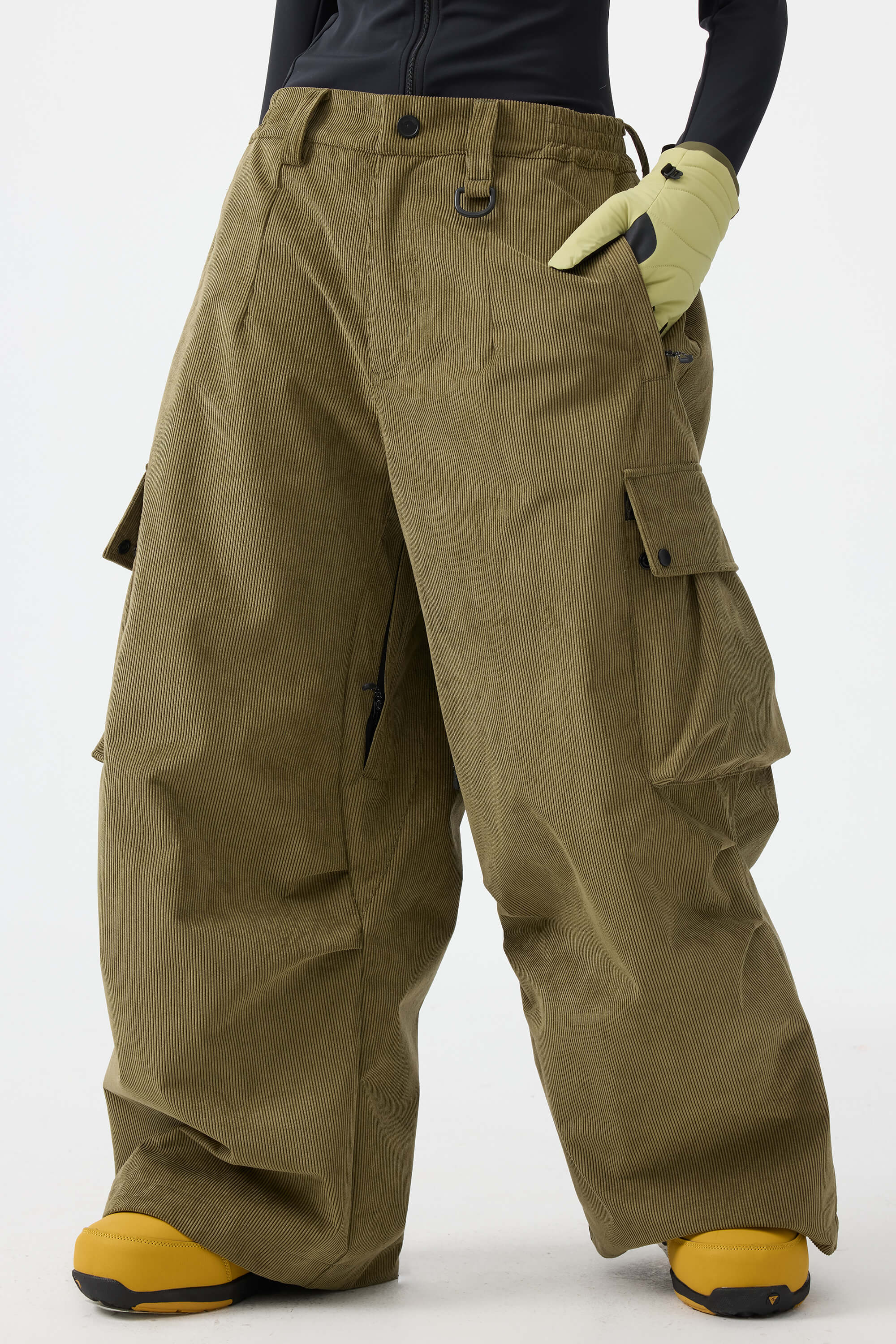 Women's Olive Green Baggy Structured Ski Pants Corduroy Snow Pants