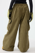 Women's Olive Green Baggy Structured Ski Pants Corduroy Snow Pants