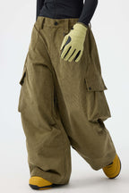 Women's Black Baggy Structured Ski Pants Corduroy Snow Pants