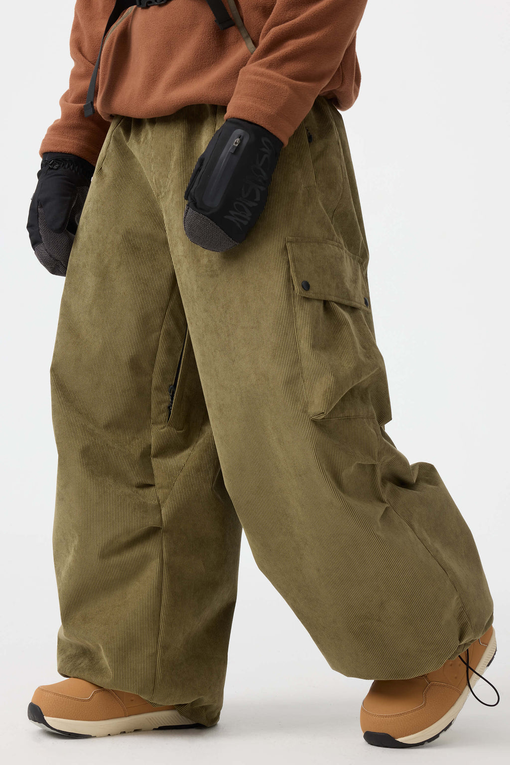 Men's Black Baggy Structured Ski Pants Corduroy Snow Pants