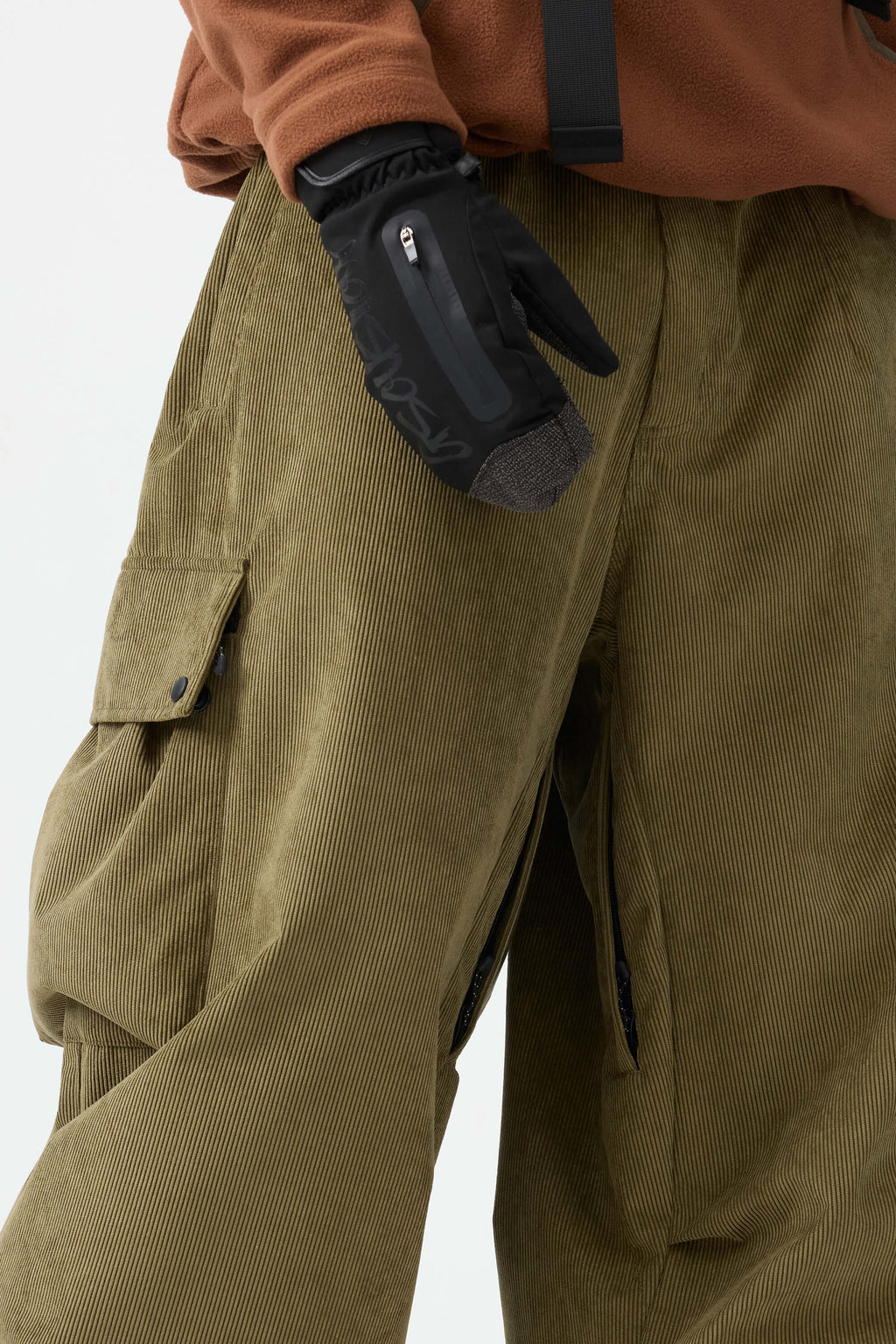 Men's Black Baggy Structured Ski Pants Corduroy Snow Pants
