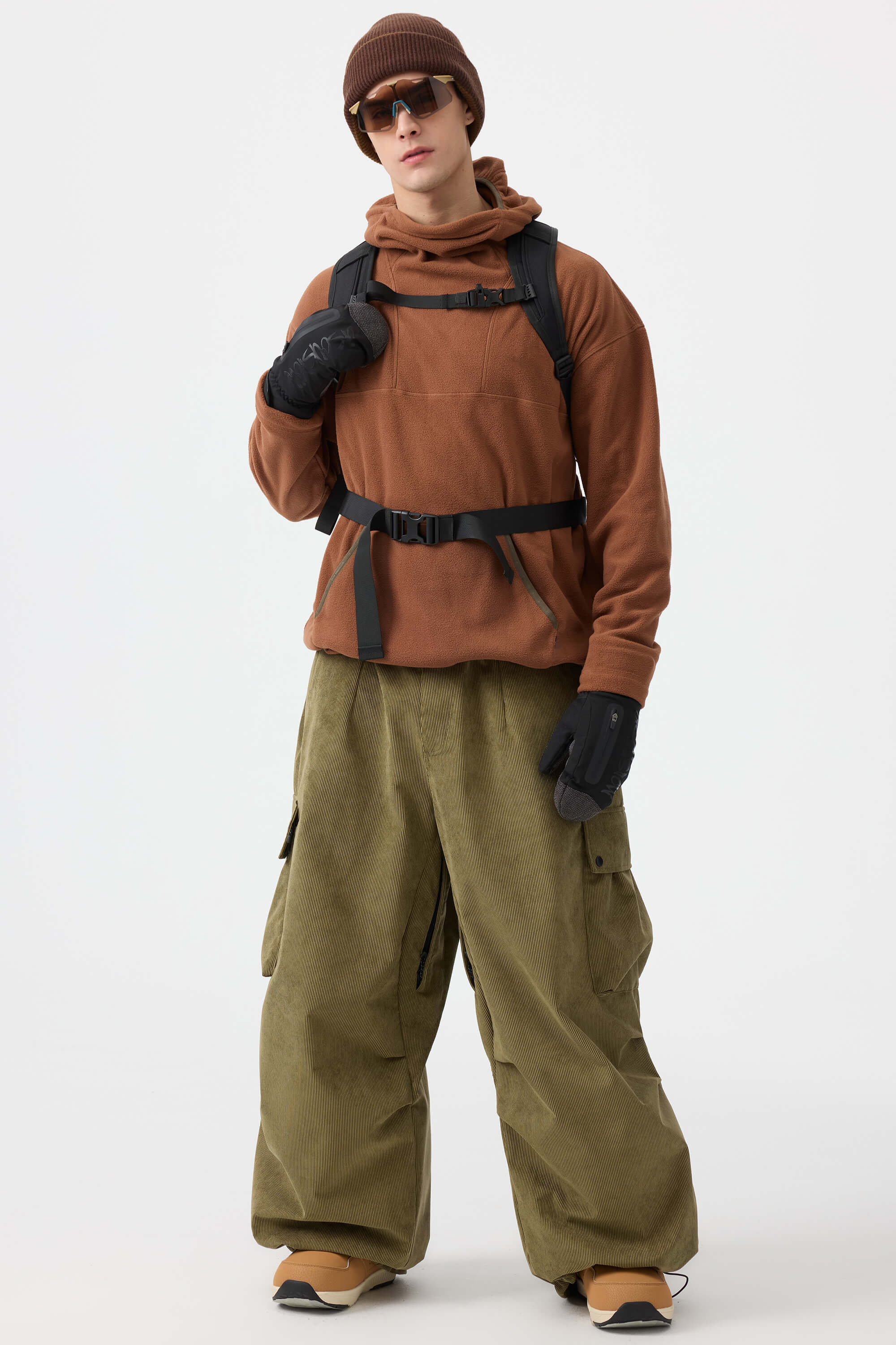 Men's Black Baggy Structured Ski Pants Corduroy Snow Pants