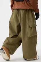 Men's Black Baggy Structured Ski Pants Corduroy Snow Pants