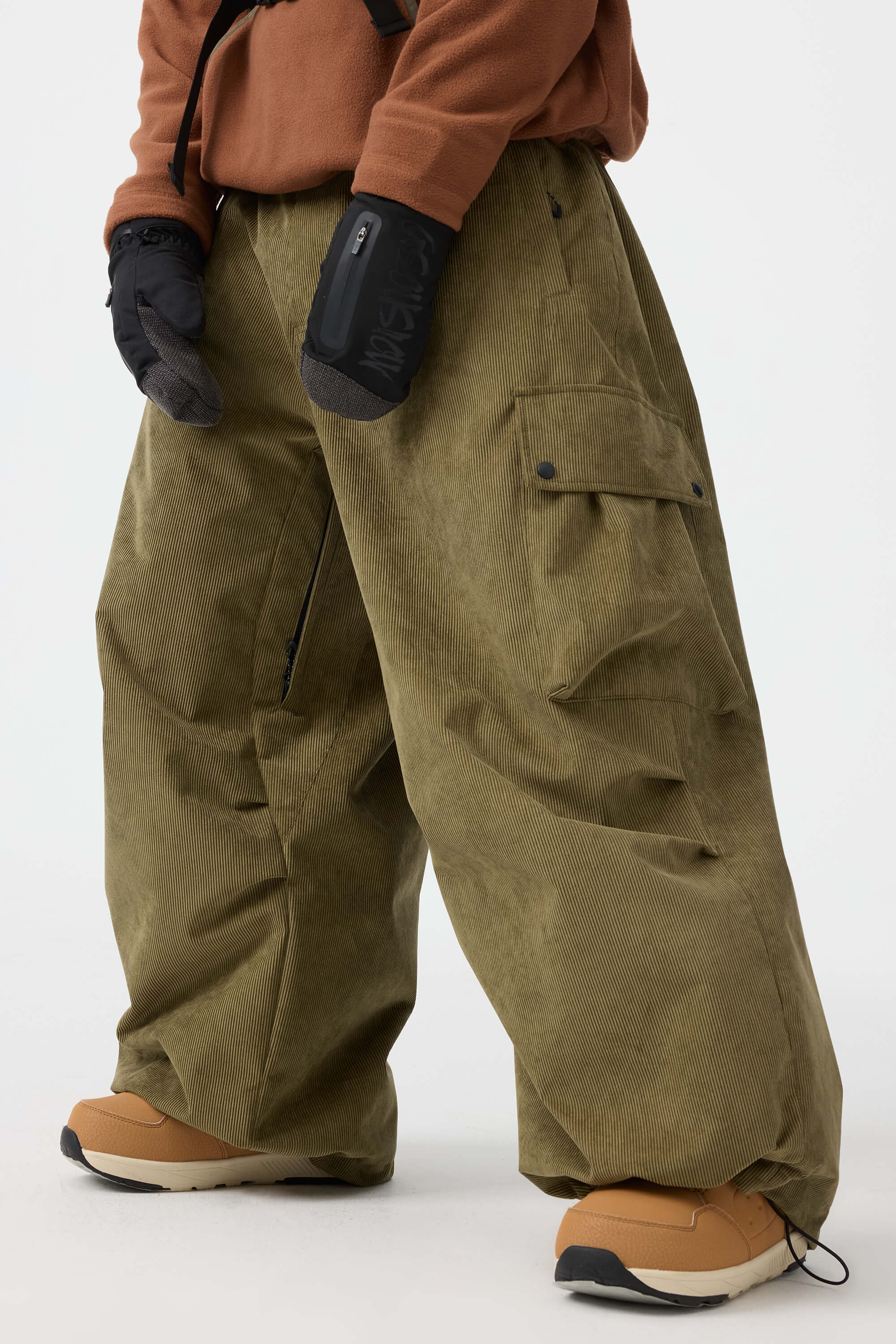 Men's Black Baggy Structured Ski Pants Corduroy Snow Pants