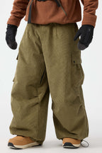 Men's Black Baggy Structured Ski Pants Corduroy Snow Pants