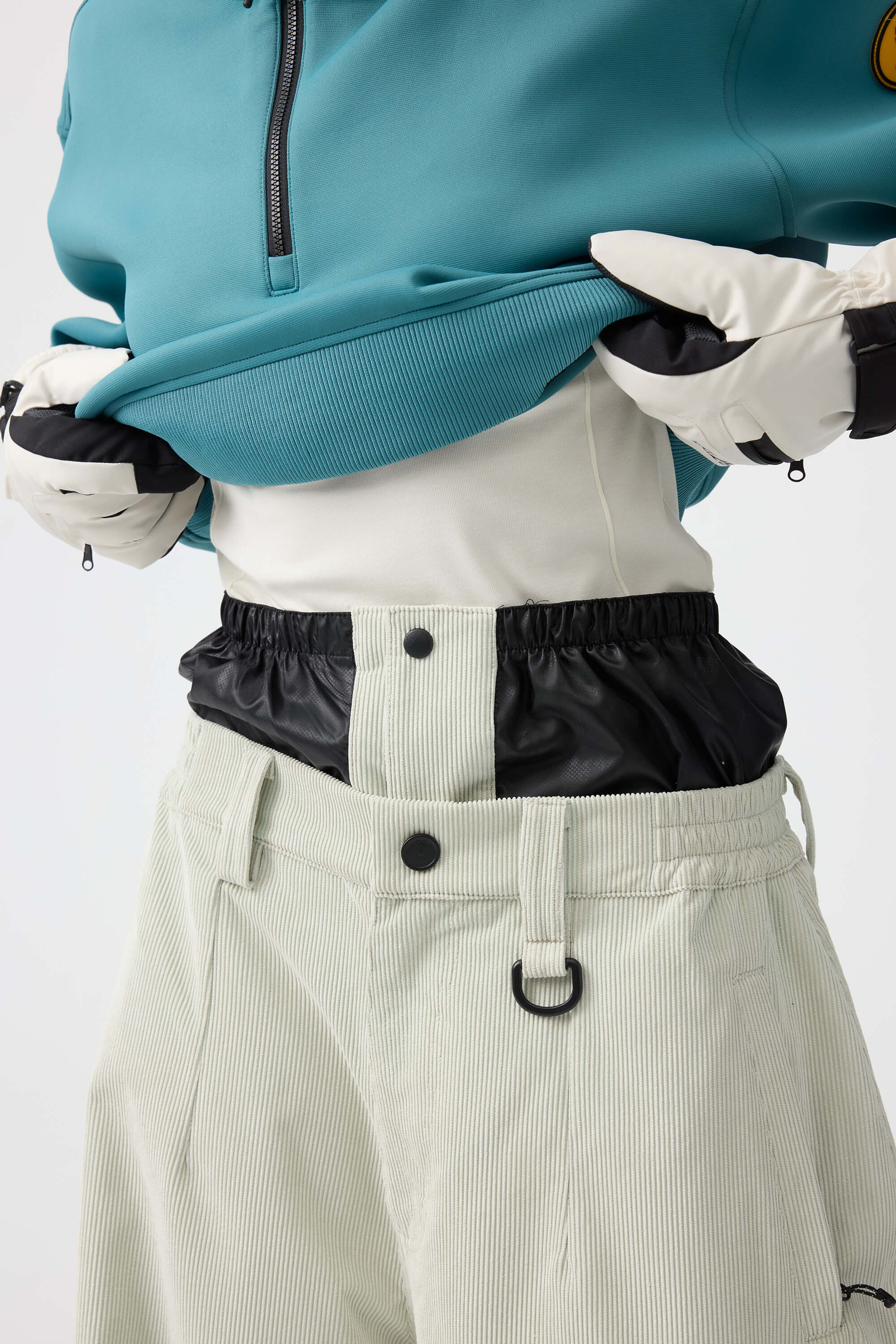 Women's Olive Green Baggy Structured Ski Pants Corduroy Snow Pants