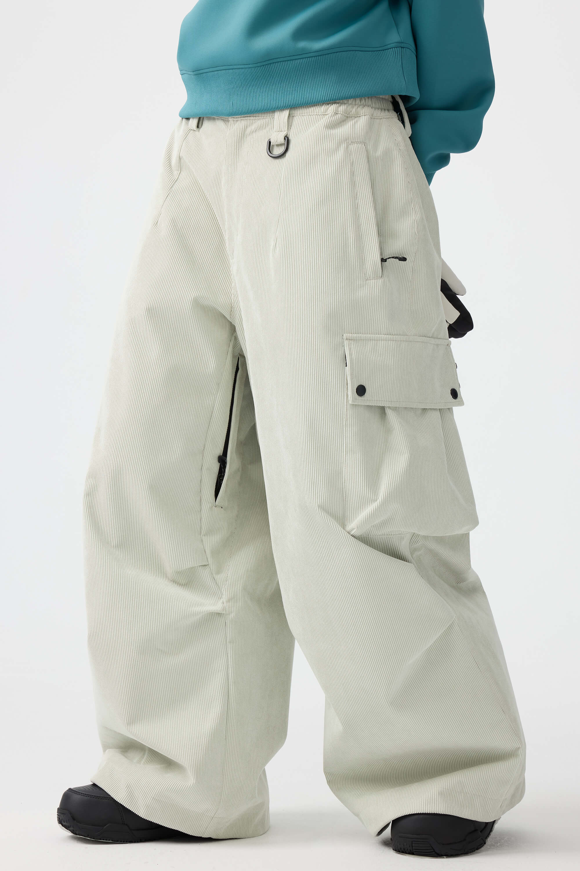 Women's Olive Green Baggy Structured Ski Pants Corduroy Snow Pants