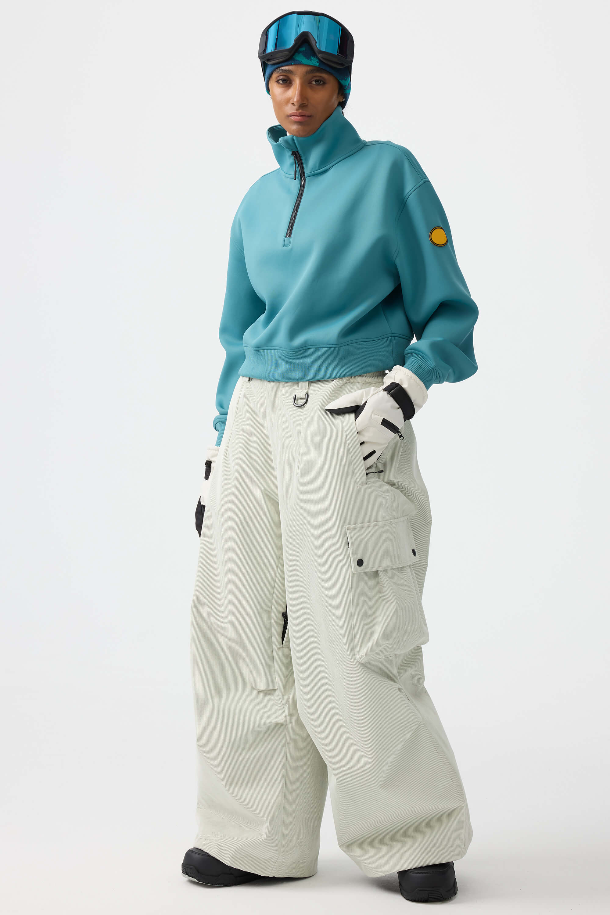 Women's Black Baggy Structured Ski Pants Corduroy Snow Pants