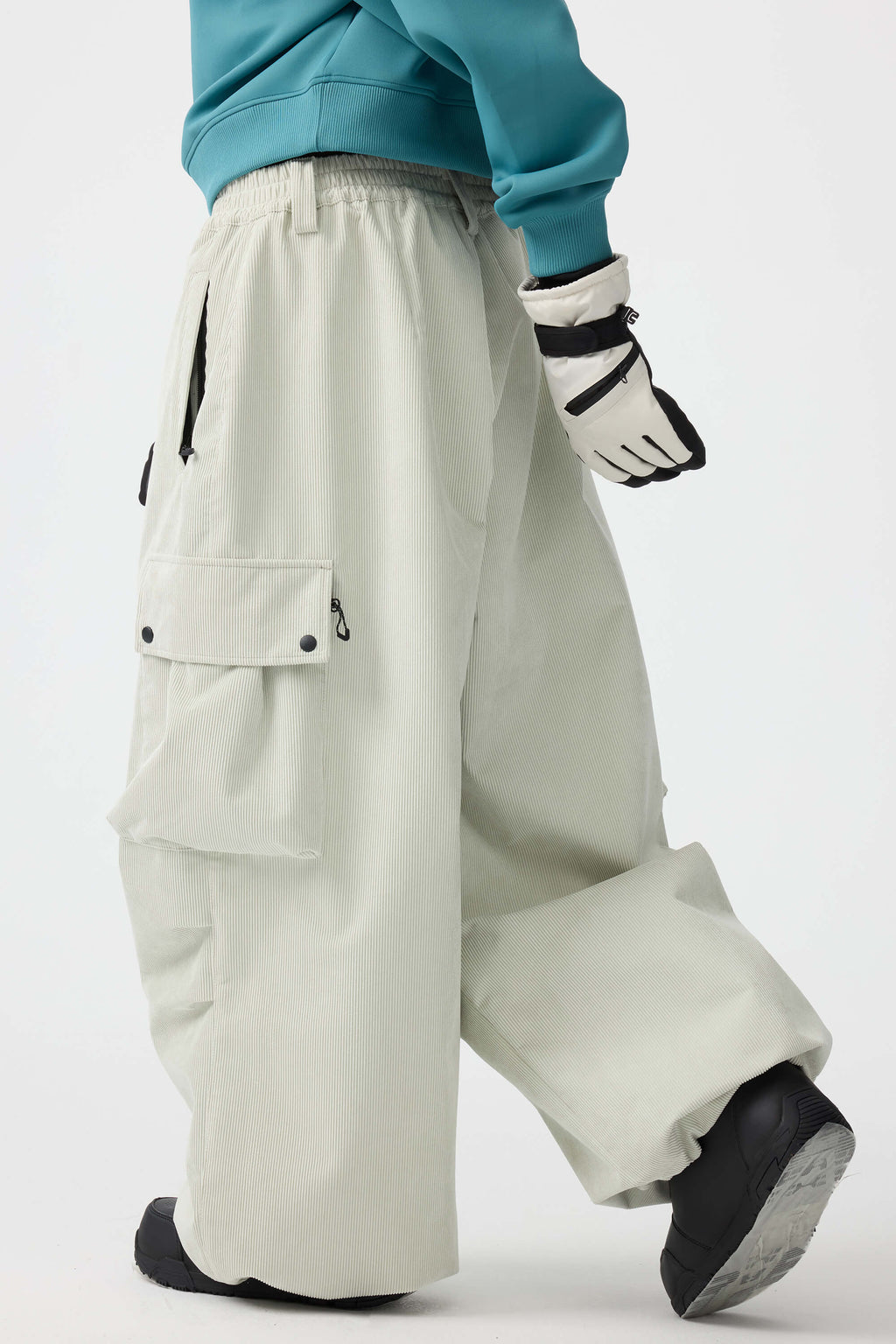 Women's Olive Green Baggy Structured Ski Pants Corduroy Snow Pants