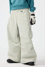 Women's Olive Green Baggy Structured Ski Pants Corduroy Snow Pants