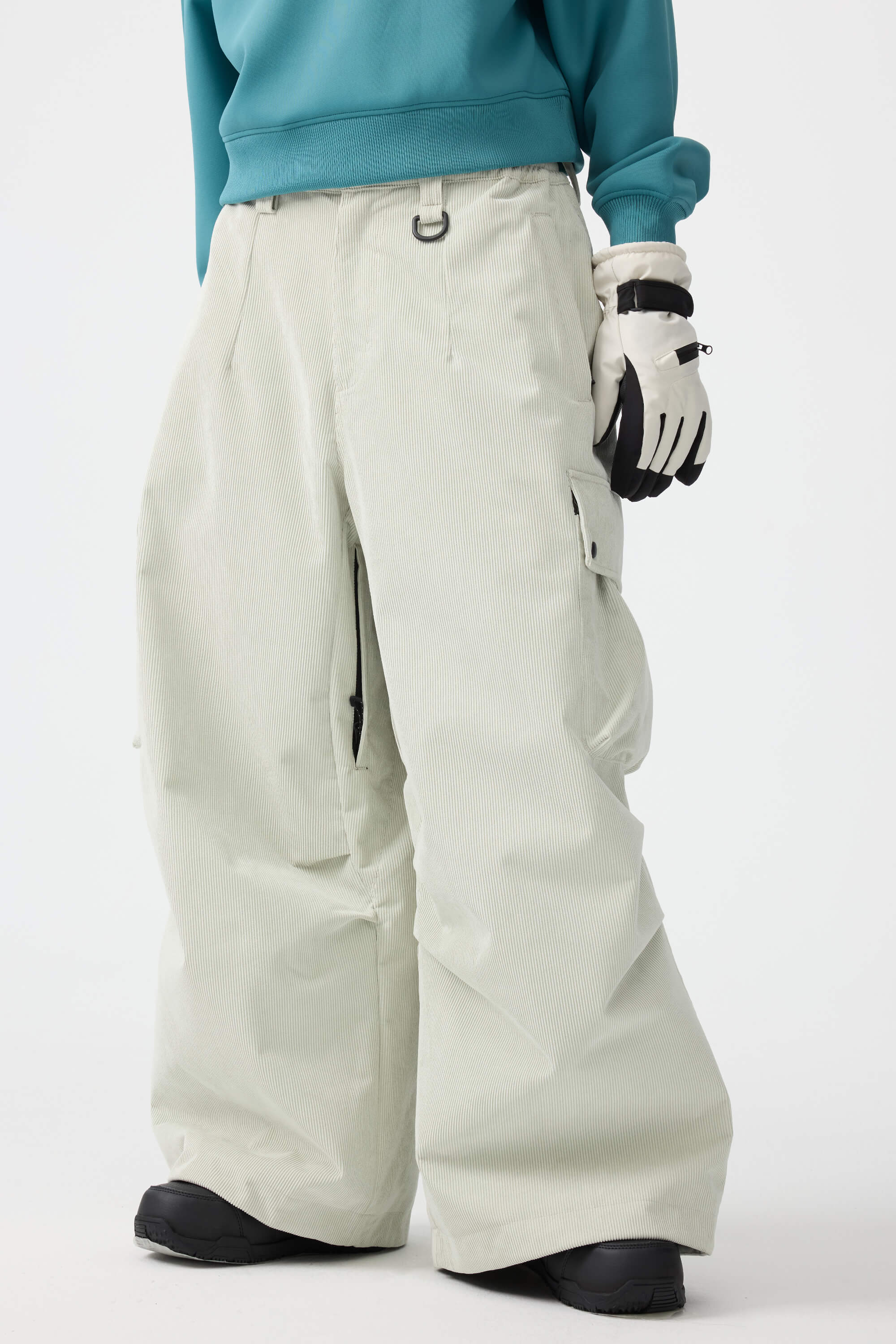 Women's Olive Green Baggy Structured Ski Pants Corduroy Snow Pants