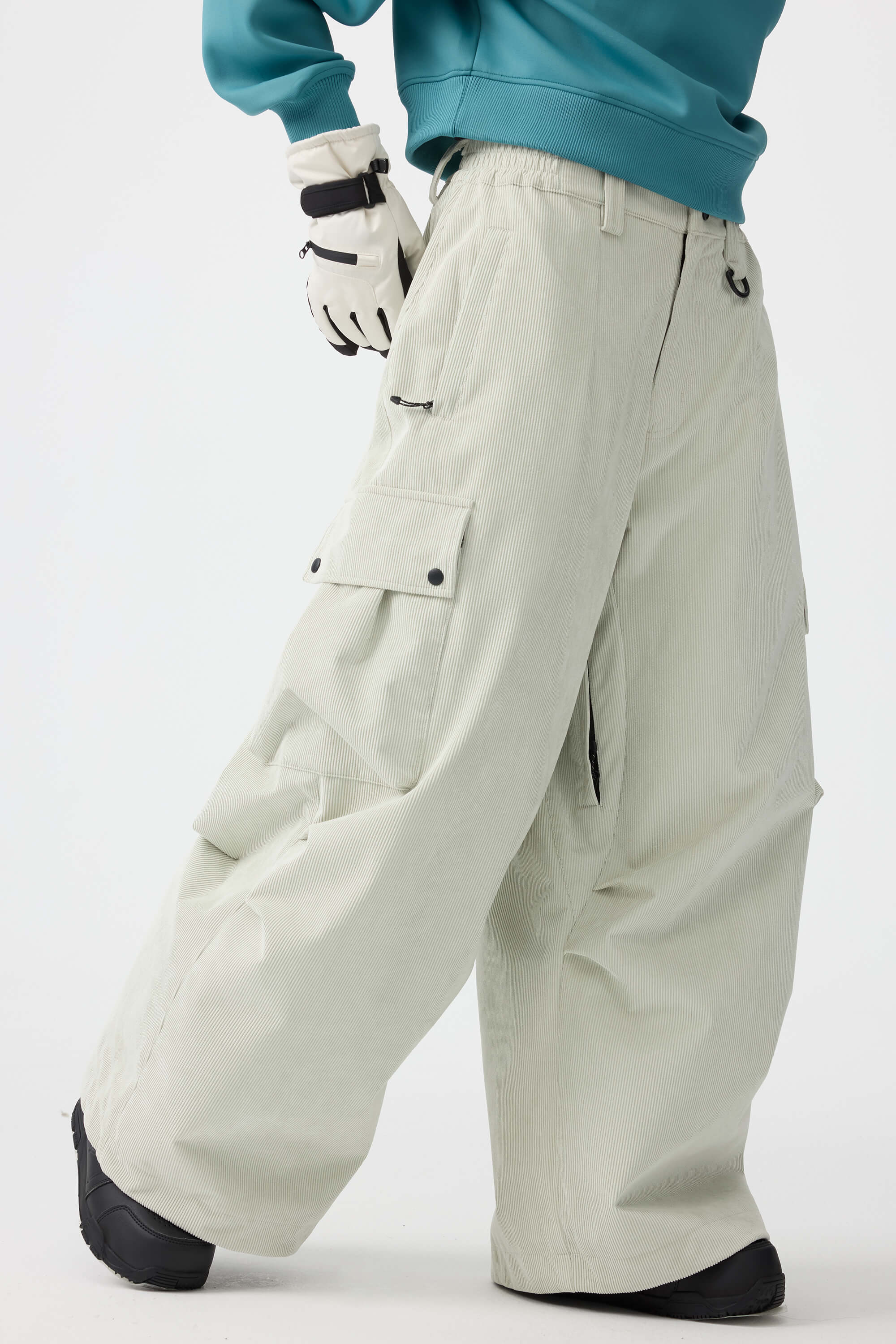 Women's Olive Green Baggy Structured Ski Pants Corduroy Snow Pants