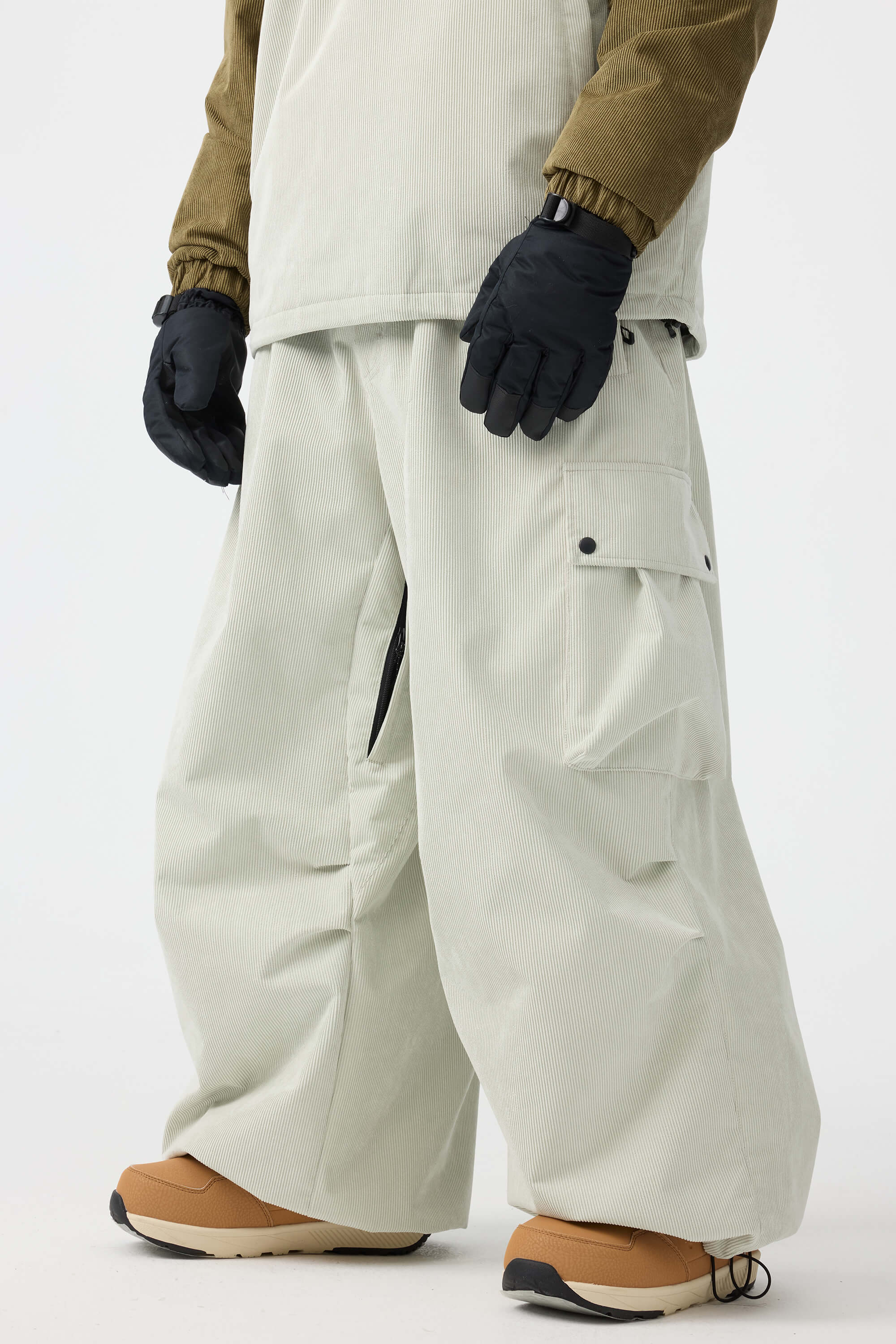 Men's Black Baggy Structured Ski Pants Corduroy Snow Pants