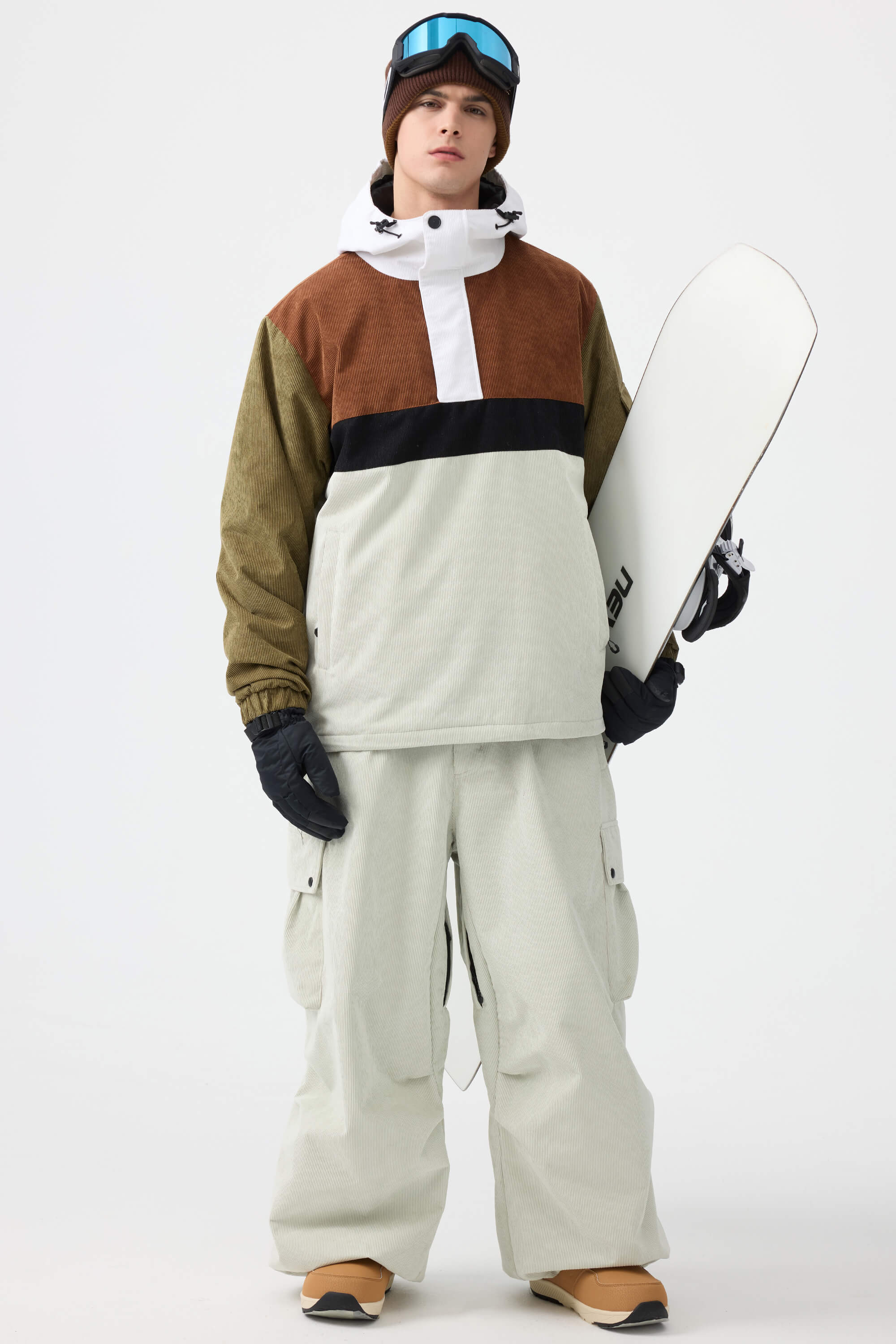 Men's Black Baggy Structured Ski Pants Corduroy Snow Pants