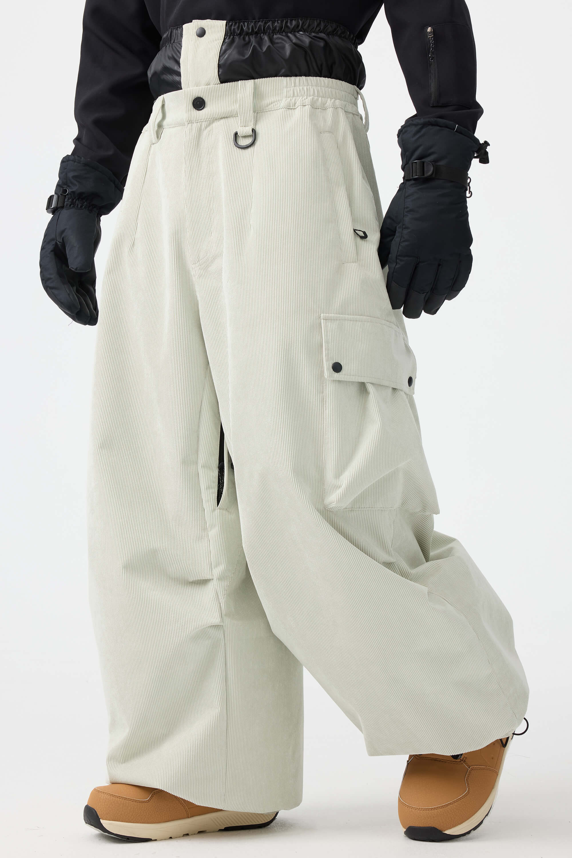 Men's Black Baggy Structured Ski Pants Corduroy Snow Pants
