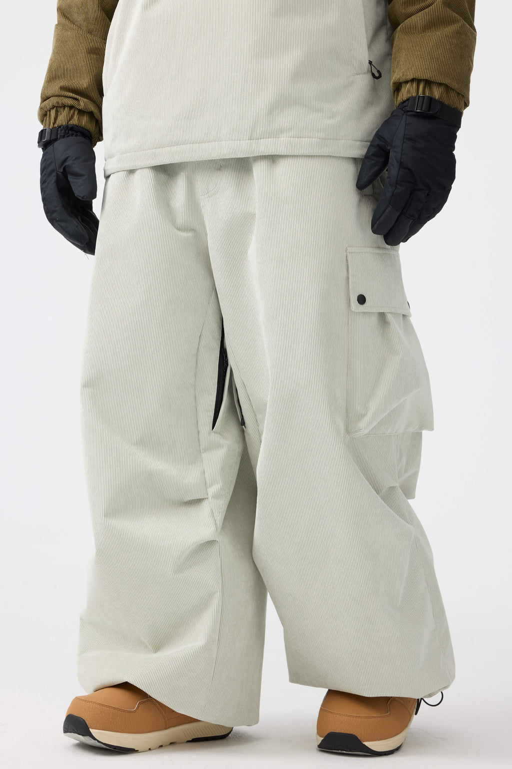 Men's Black Baggy Structured Ski Pants Corduroy Snow Pants