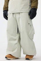 Men's Black Baggy Structured Ski Pants Corduroy Snow Pants