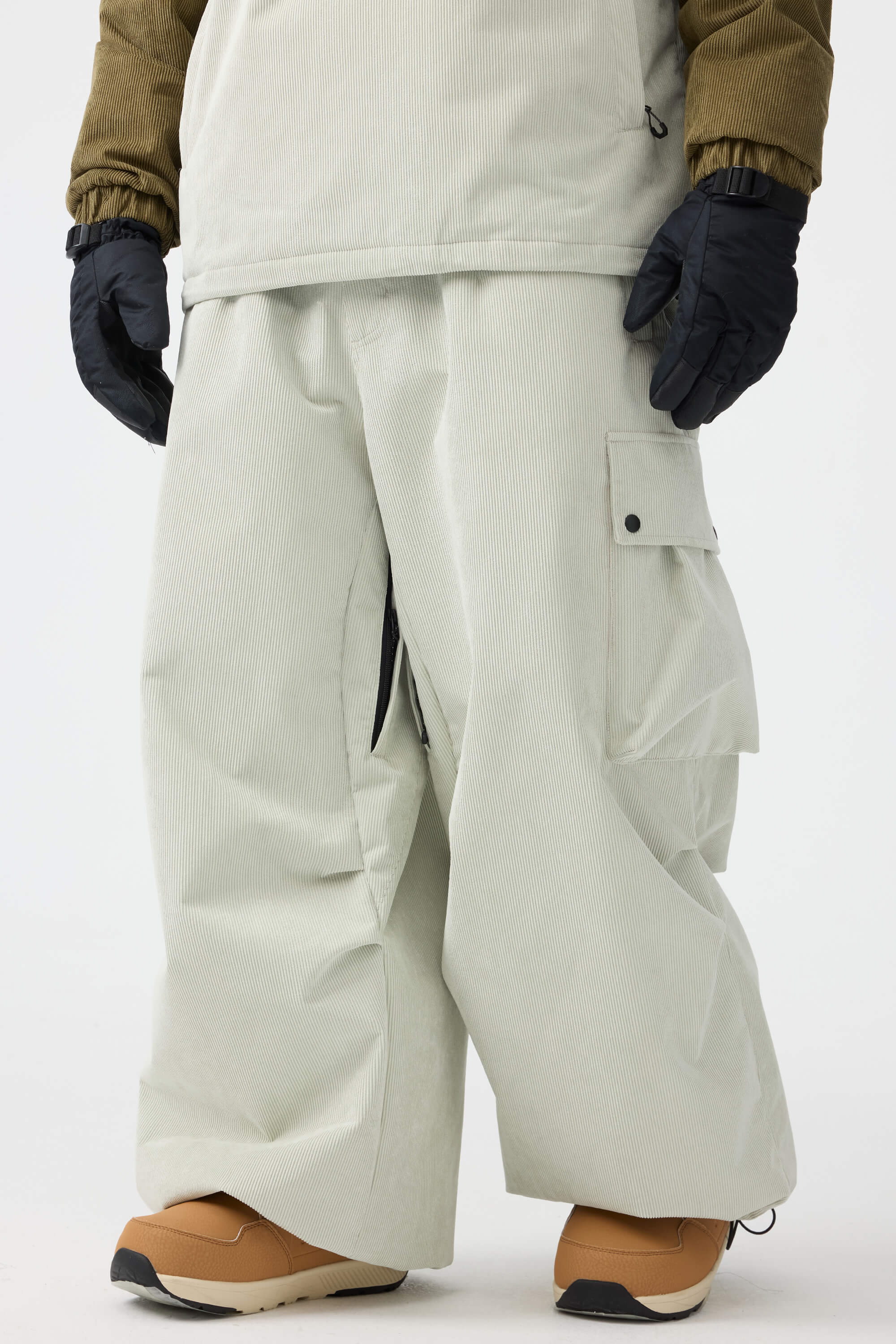 Men's Black Baggy Structured Ski Pants Corduroy Snow Pants