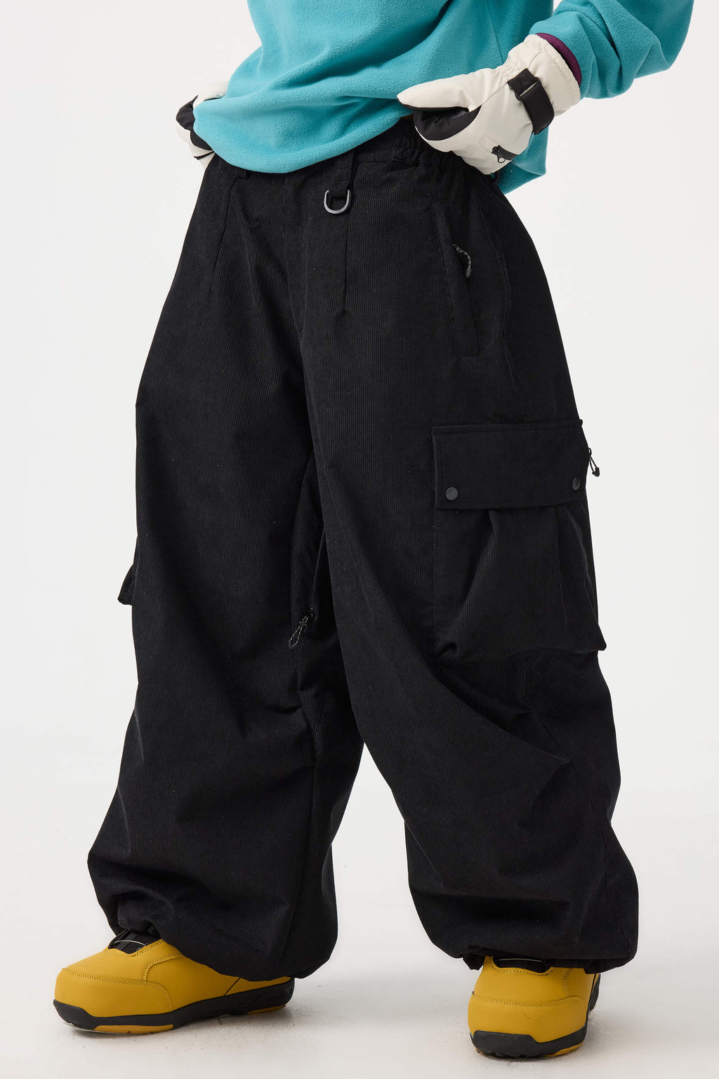 Women's Olive Green Baggy Structured Ski Pants Corduroy Snow Pants