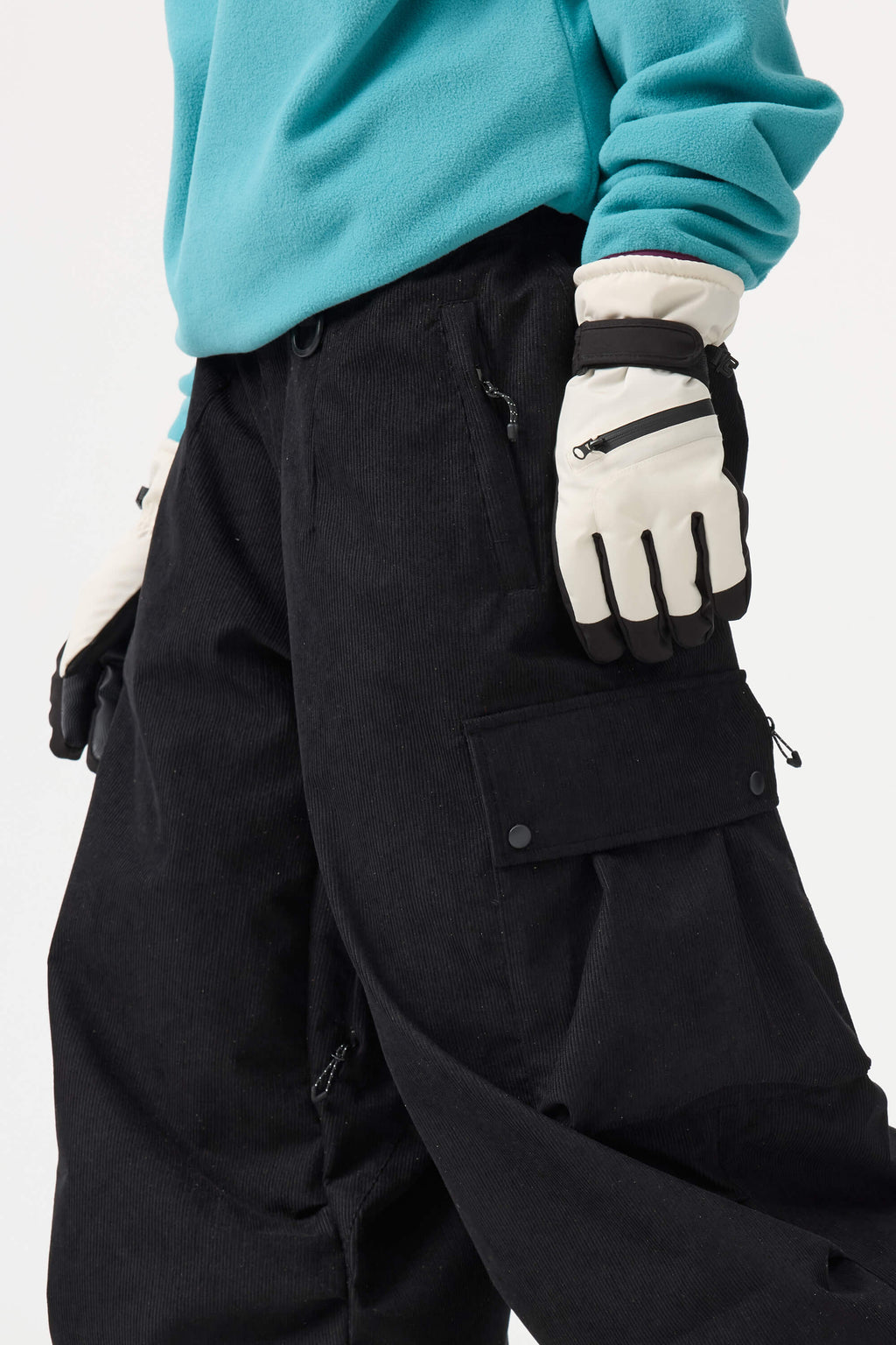 Women's Olive Green Baggy Structured Ski Pants Corduroy Snow Pants