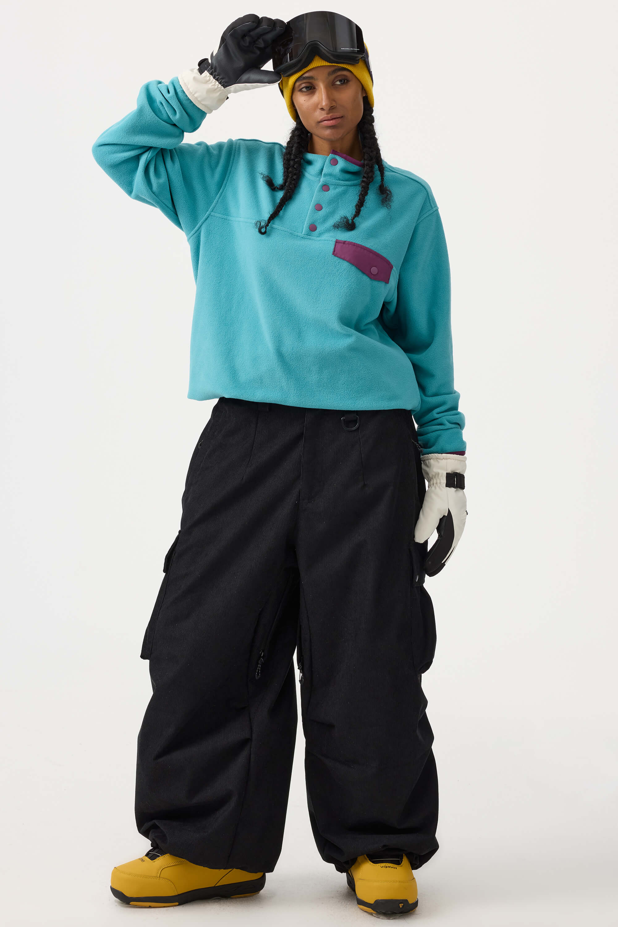 Women's Olive Green Baggy Structured Ski Pants Corduroy Snow Pants